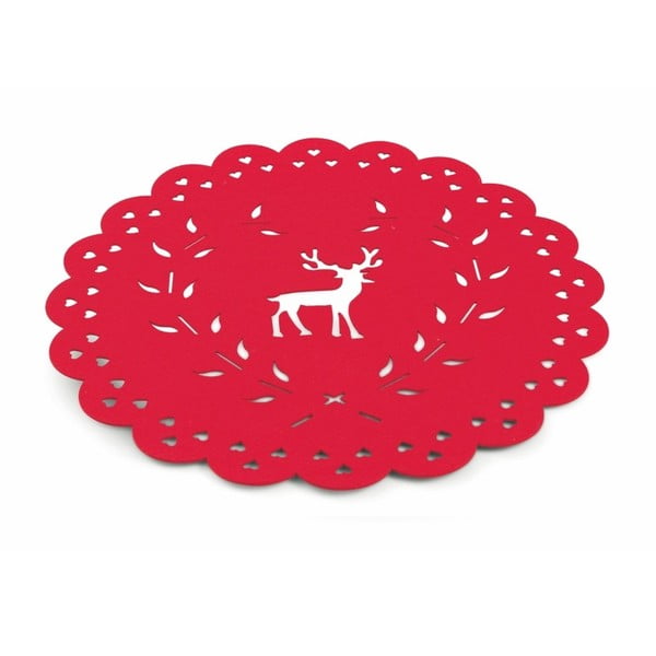 Červené vánoční prostírání Villa d'Este XMAS Tovaglietta Rossa Tonda Renna, ⌀ 40 cm