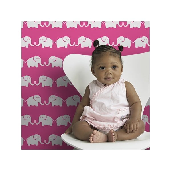 Vliesová tapeta Elephants For Her 270x46.5 cm, růžová