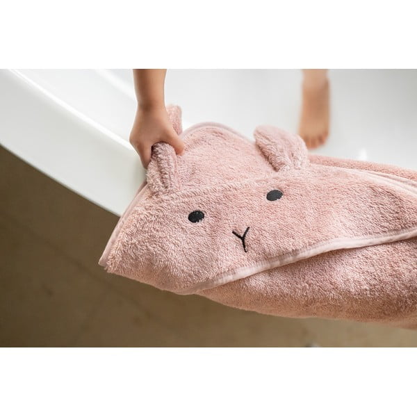 Roosa-pruun puuvillane beebirätik koos kapuutsiga 75x75 cm Rabbit - Kindsgut-image-4