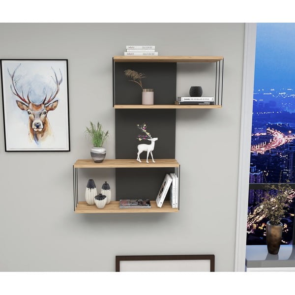 Antratsiitne-puiduvärvi männidekooriga riiul 65 cm Destan - Kalune Design-image-1