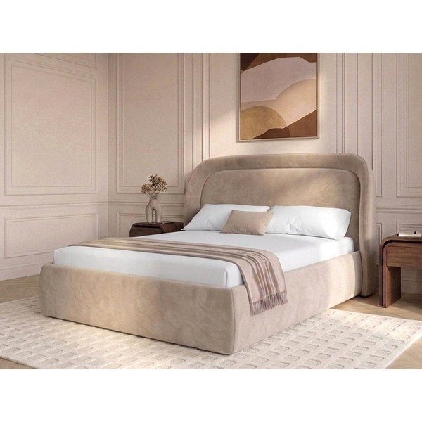 Beež polsterdatud kaheinimesevoodi panipaigaga ja liistudest raamiga 160x200 cm Sam - Bobochic Paris-image-4