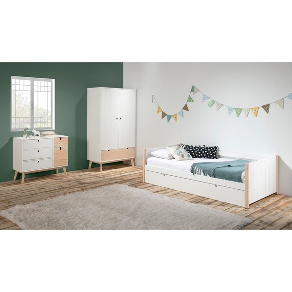 Valge laste riidekapp männipuidust jalgadega Kiara - Marckeric-image-1