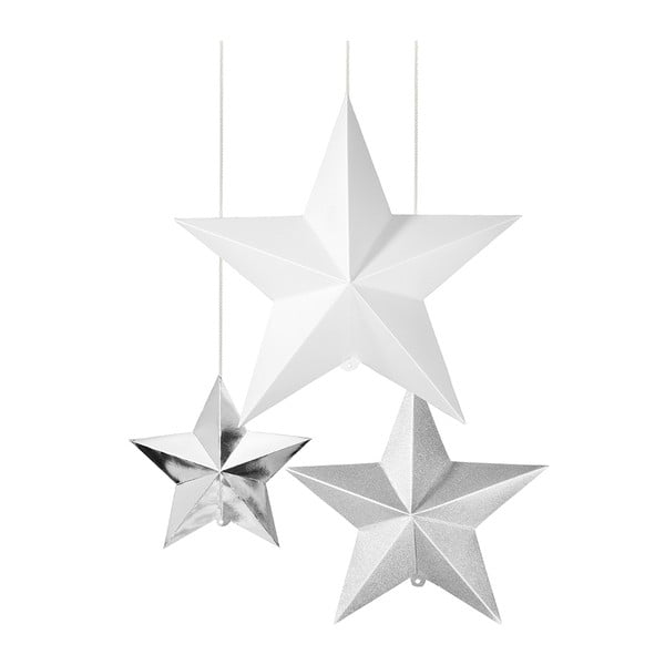 Papírové dekorace 3D Hanging Stars Silver, 3 kusy