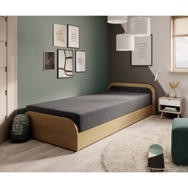 Ookerkollane/tumehall polsterdatud/puitlaastplaadist üheinimesevoodi panipaiga ja madratsiga 80x190 cm Parys - ELTAP-image-1