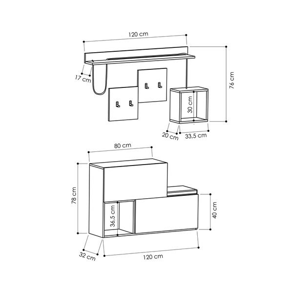 Set bílého botníku / lavice a nástěnného věšáku s policí Homitis Holdon Anique-image-3