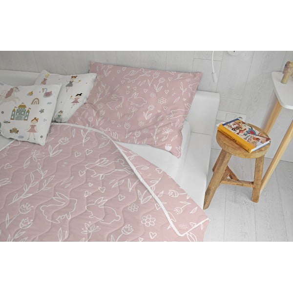 Roosa puuvill-satiinist teki ja padjapüüride komplekt 140x200 cm Sweet Bunnies – Butter Kings-image-1