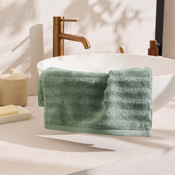 Roheline frotee-puuvillane rätik 30x50 cm Maya - douceur d'intérieur-image-2