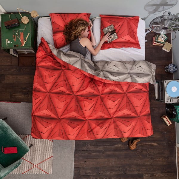 Červeno-hnědé povlečení Snurk Monogami, 140 x 200 cm-image-1