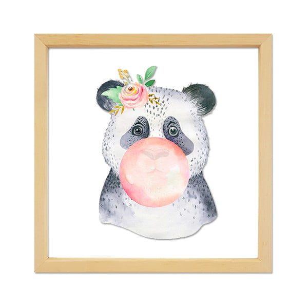Klaasimaal puuraamis Panda, 32 x 32 cm - Vavien Artwork