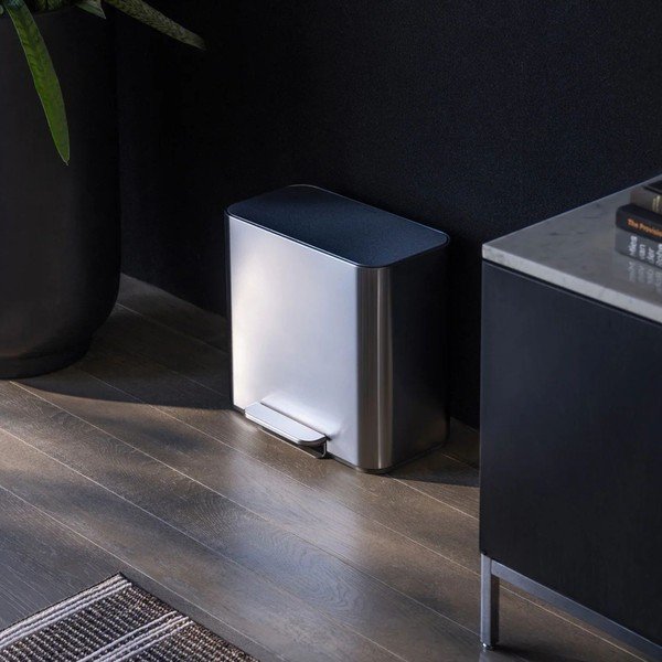 Roostevabast terasest prügikast sorteeritud jäätmete/jäätmete astmelise konteineri jaoks, matt hõbedane, 15 l Dual Mini - simplehuman-image-1