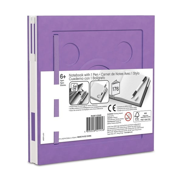 Lilla ruudukujuline märkmik geelpliiatsiga , 15,9 x 15,9 cm - LEGO®-image-2