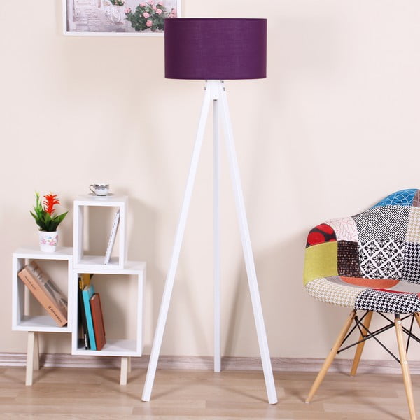 Bílá volně stojící lampa s fialovým stínítkem Kate Louise Beyaz
