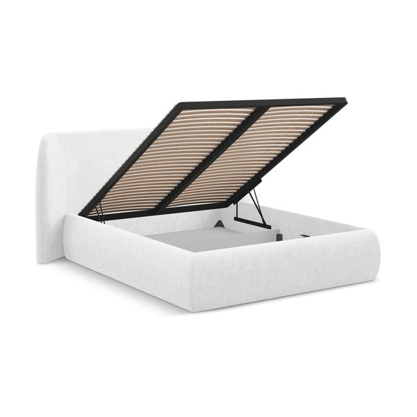 Valge polsterdatud kaheinimesevoodi koos voodipõhja ja panipaigaga 160x200cm Hauke - Makamii-image-2