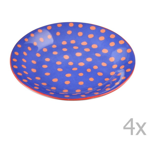 Sada 4 porcelánových talířků s puntíky Oilily 10 cm, modrá