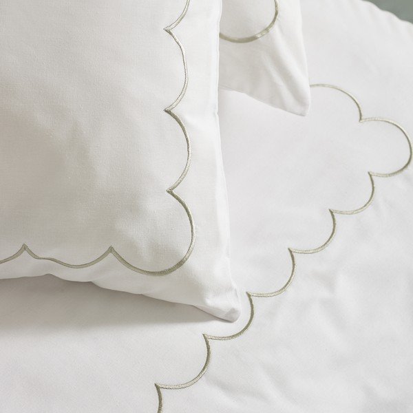 Valge-roheline laiendatud voodipesu 230x220 cm Scallop Border - Catherine Lansfield-image-3