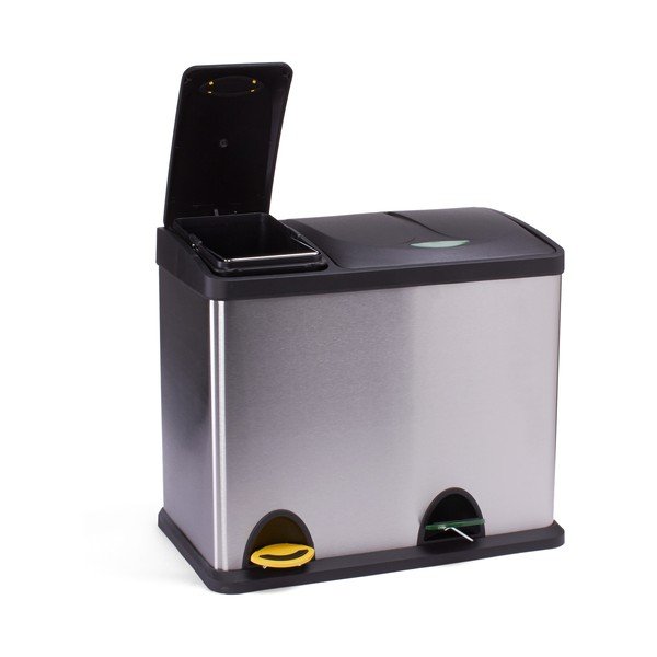 Matt hõbedane terasest prügikast 18+8 l sorteeritud jäätmete jaoks/pedaaliga Tri Selectif - MSV-image-1