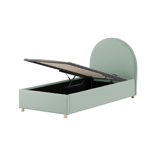 Roheline polsterdatud üheinimesevoodi koos panipaiga ja voodipõhjaga 90x200 cm Moon - Vipack-image-4