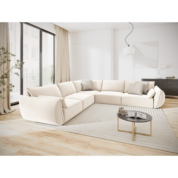 Beež sametist nurgadiivan Vanda - Mazzini Sofas-image-1