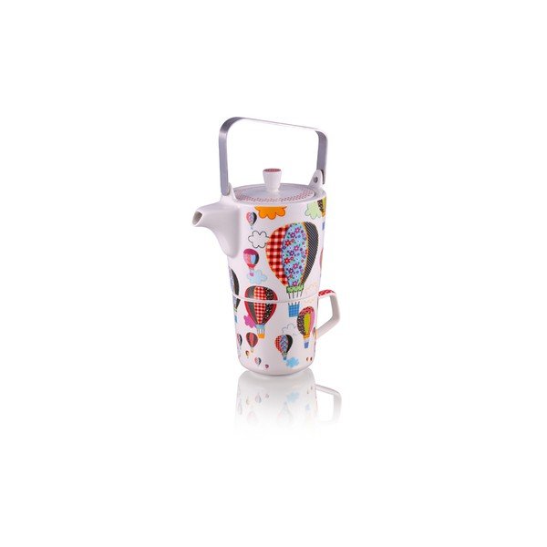 Konvička se 6 hrnky z kostního porcelánu a sítkem na sypaný čaj Silly Design Baloons, 500 ml-image-2