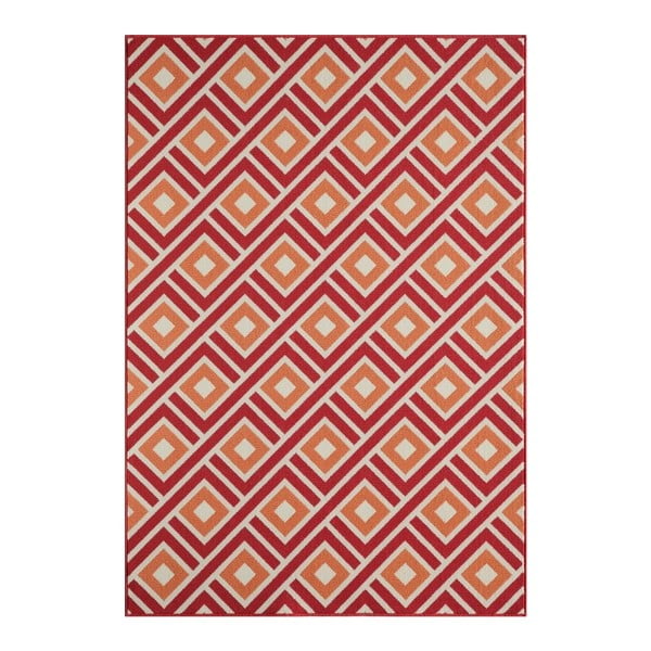 Červeno-oranžový venkovní koberec Floorita Greca, 133 x 190 cm