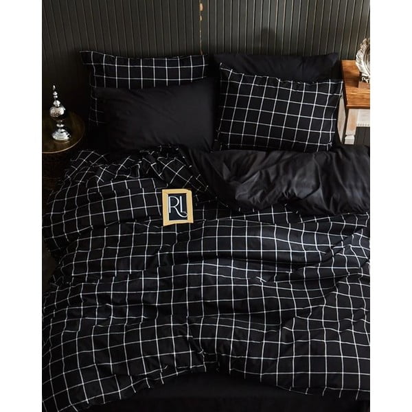 Must 4-osaline pikendatud voodipesu kaheinimesevoodile koos linaga 200x220 cm Geometric - Mila Home-image-1