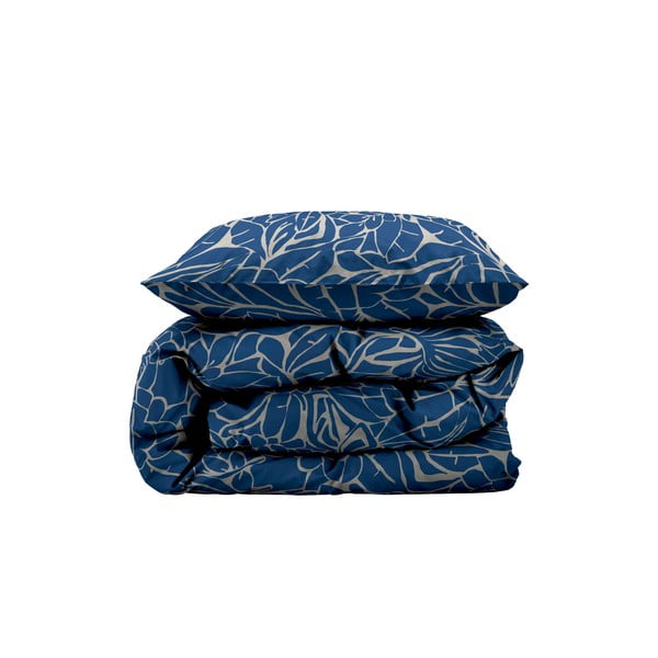 Sinine damast voodipesu üheinimesevoodile 140x200 cm Abstract leaves - Södahl