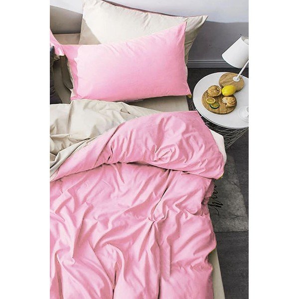 Roosa ja kreemikas puuvillane voodipesu kaheinimesevoodile/ laiendatud linaga 200x220 cm - Mila Home-image-1