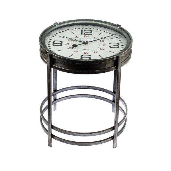 Kovový odkládací stolek s hodinami Dakls Rustico, ⌀ 42,4 cm