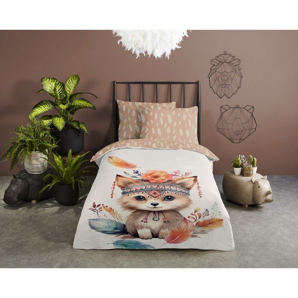 Pruun-beež puuvillane laste voodipesu üheinimesevoodile 140x200 cm Hay - Good Morning-image-1