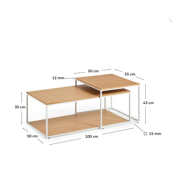 Tammespoonist pealispinnaga diivanilauad 2tk komplektis 50x100 cm Yoana - Kave Home-image-3