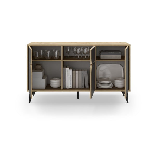 Madal kummut tammedekooriga must-puiduvärvi 140x79 cm Nola - Marckeric-image-4