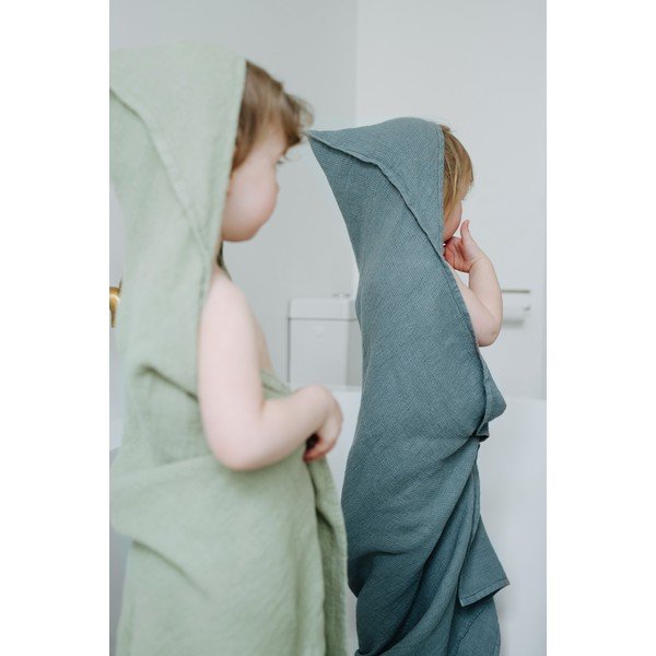 Sinine linane beebirätik kapuutsiga 100x100 cm - Linen Tales-image-4