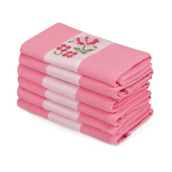 Sada 6 růžových ručníků z čisté bavlny Simplicity, 45 x 70 cm