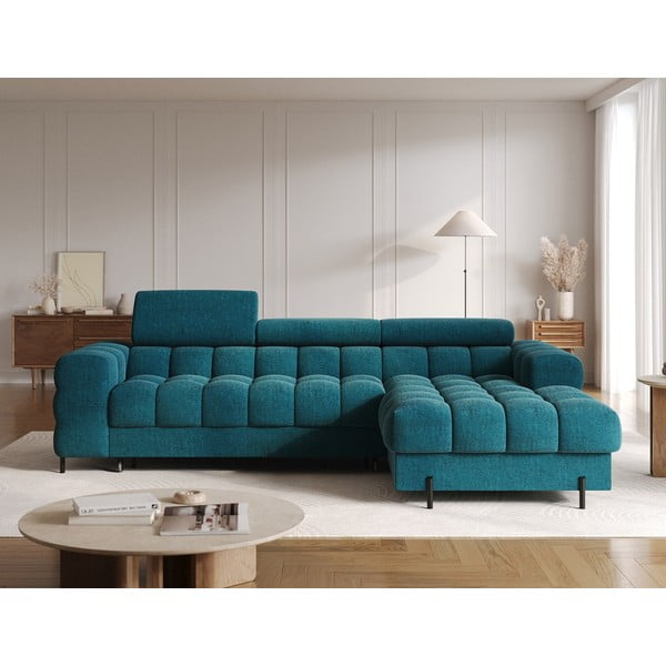 Sinine buklee-kangast lahtikäiv/sahtliga nurgadiivan (parem nurk/lamamisosaga) Felro – ELTAP-image-1