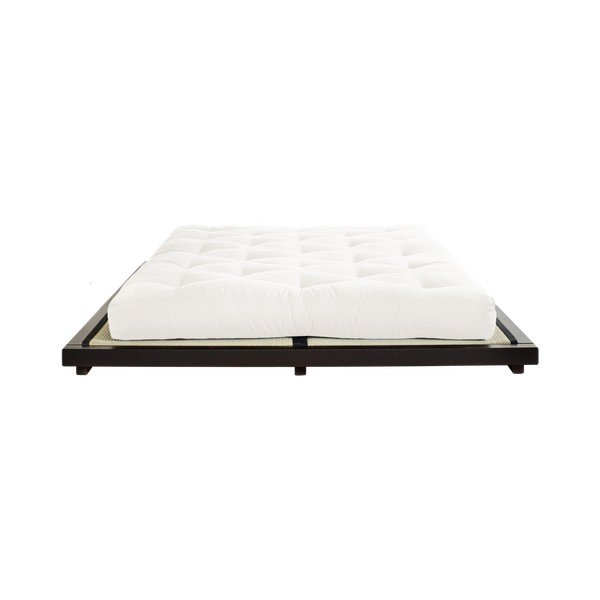 Dvoulůžková postel z borovicového dřeva s matrací a tatami Karup Design Dock Comfort Mat Black/Natural, 140 x 200 cm