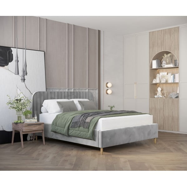 Hall polsterdatud kaheinimesevoodi koos voodipõhja ja panipaigaga 160x200cm Noto - Maison de Rêve-image-1