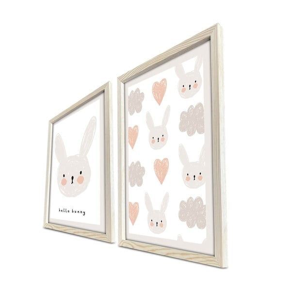 Laste pildid 2 tk komplektis 38x53 cm Hello Bunny - Wallity-image-2