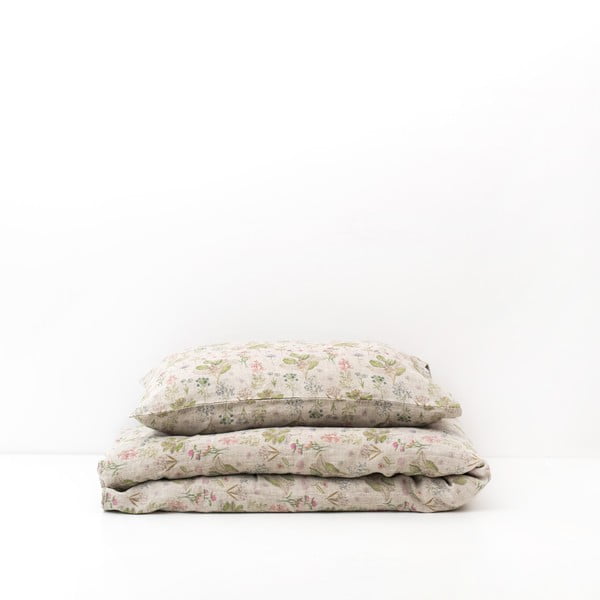 Laste beež linane voodipesu, Botany 140 x 200 cm - Linen Tales-image-4