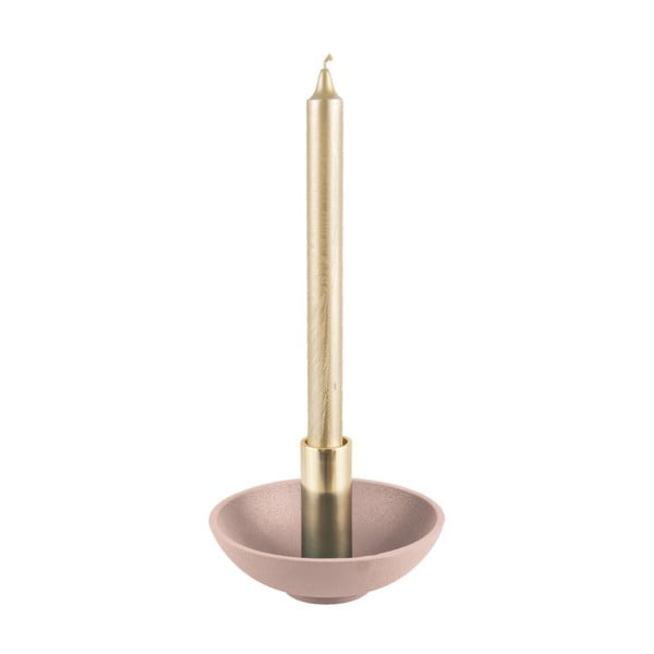 Růžový svícen s detailem ve zlaté barvě PT LIVING Nimble, výška 9,5 cm