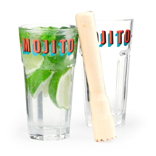 Sada 2 sklenic na mojito s paličkou Kikkerland, 350 ml