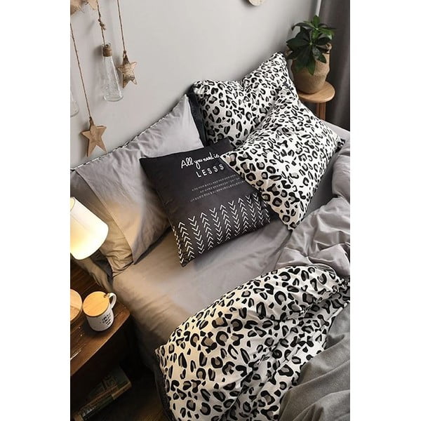 Valge ja hall puuvillane ühekohaline voodipesu koos linaga 160x220 cm - Mila Home