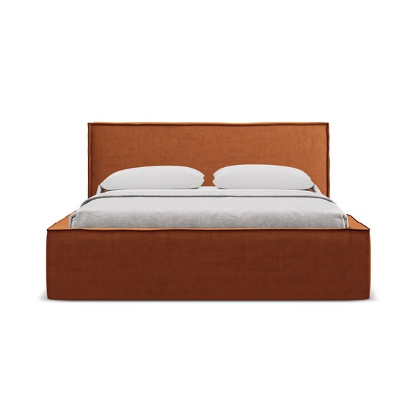 Terrakottapunane polsterdatud kaheinimesevoodi koos voodipõhja ja panipaigaga 160x200cm Anani - Makamii-image-3