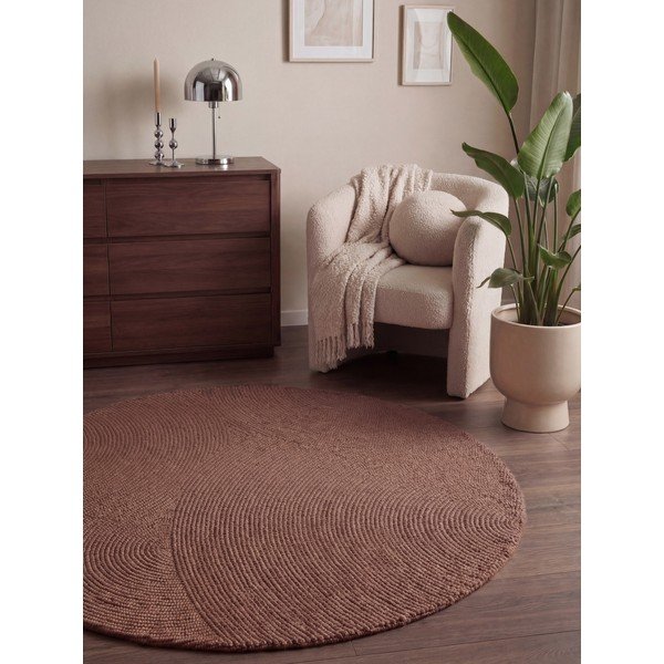 Käsitsi kootud villane ümmargune vaip terrakota värvi ø 120 cm Calmio - Hanse Home-image-1