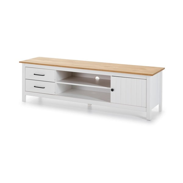 Valge männipuidust telerilaud 158x47 cm Miranda – Marckeric-image-3