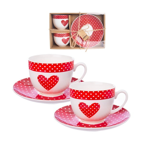 Punased portselanist tassid 2 tassiga 280 ml komplektis - Orion-image-1