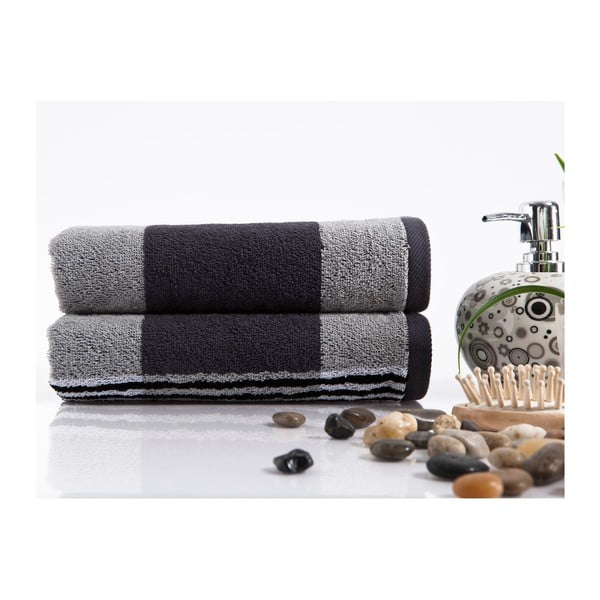 Sada 2 ručníků Stripe Grey, 45x90 cm