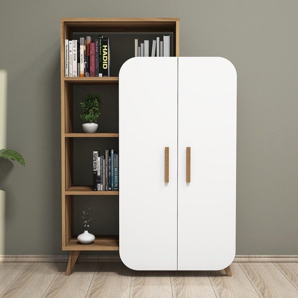 Bílá skříň s policemi v dekoru ořechového dřeva Garetto Form-image-4