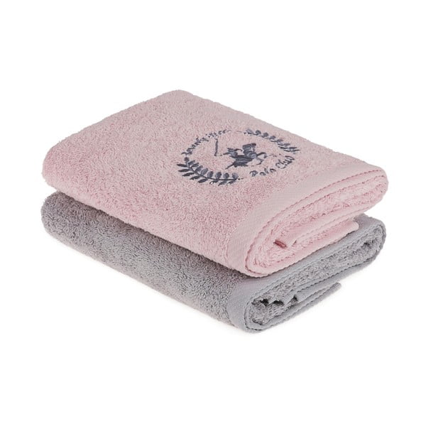 Sada 2 šedo-růžových ručníků na ruce, 90 x 50 cm