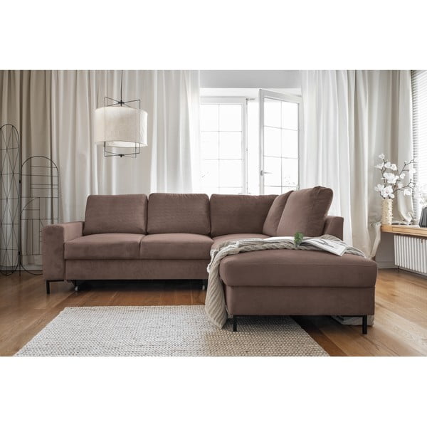 Pruun velvetist diivanvoodi (paremas nurgas) Lofty Lilly - Miuform-image-4