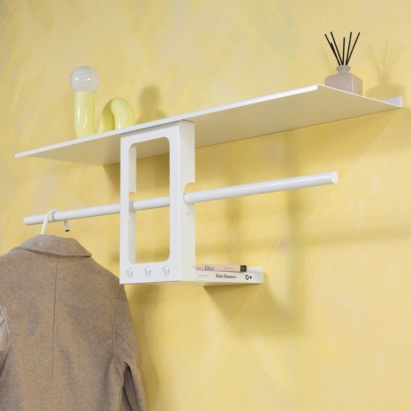 Valge terasest seinanagi koos riiuliga 100 cm Luno Small - Spinder Design-image-1